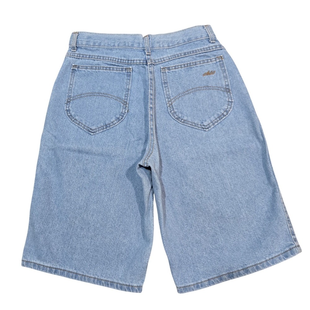 Vintage Chic Bermuda Shorts Blue Denim High Rise Pockets Button Zip Women Size 9